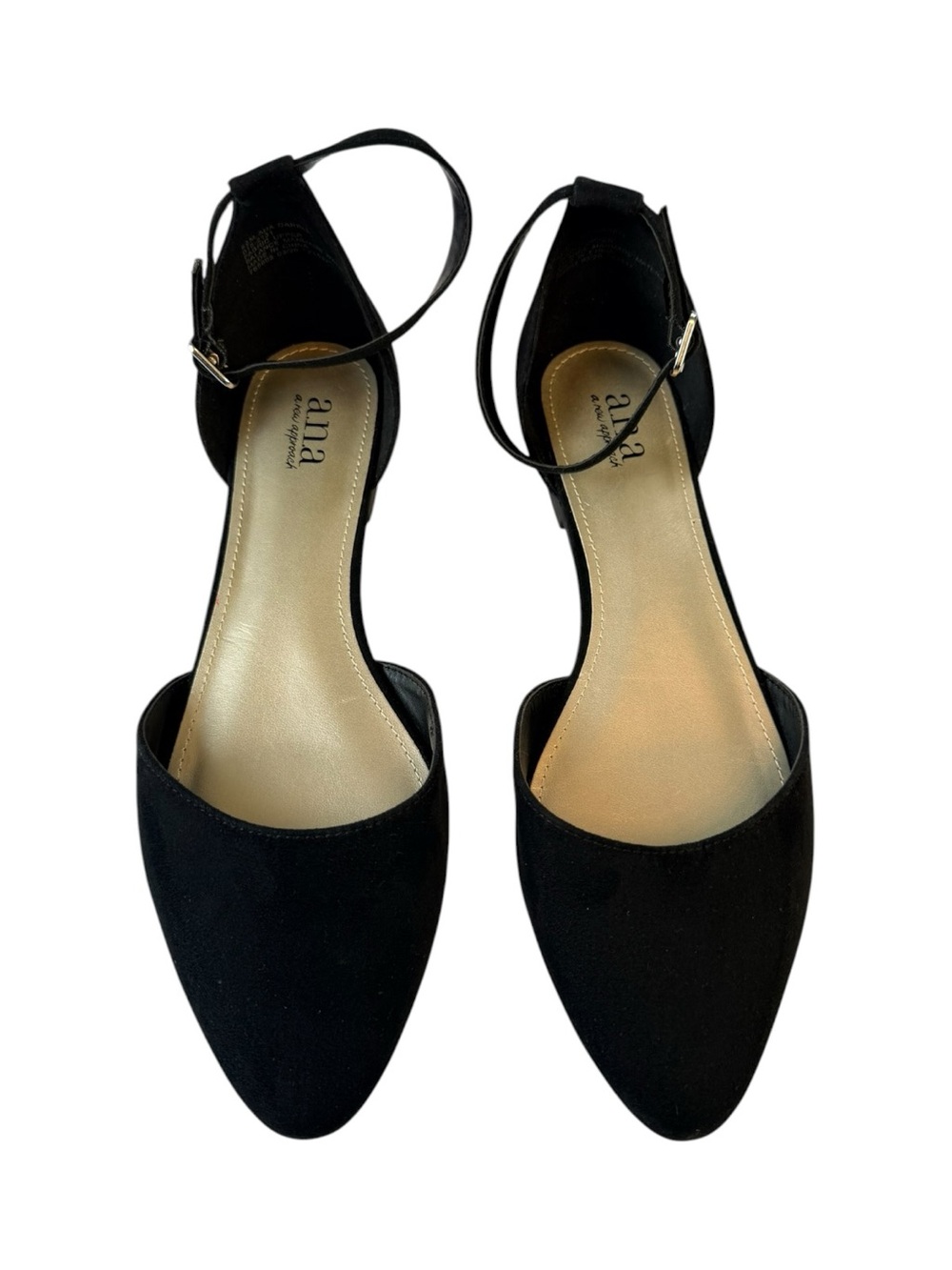 ANA black pointed toe d’orsay ankle strap minimalist work flats quiet luxury 8.5 - Picture 2 of 7